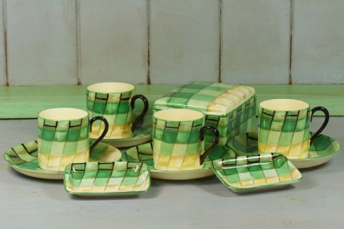 CROWN STAFFORDSHIRE ART DECO COFFEE SET RARE GEOMETRIC PATTERN BOXED PORCELAIN - ADDITIONAL PHOTO 13
