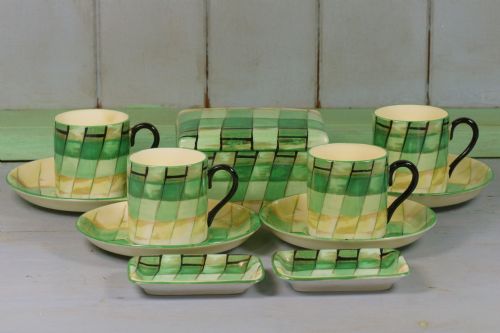 crown staffordshire art deco coffee set rare geometric pattern boxed porcelain - CATEGORY: ANTIQUE CERAMICS - DATED 1920