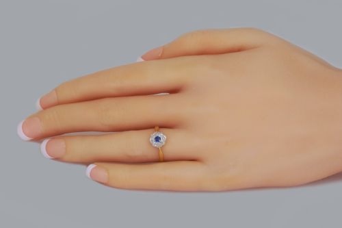 ANTIQUE 18CT GOLD PLAT SAPPHIRE DIAMOND EDWARDIAN DAISY CLUSTER RING CA1910 - ADDITIONAL PHOTO 1