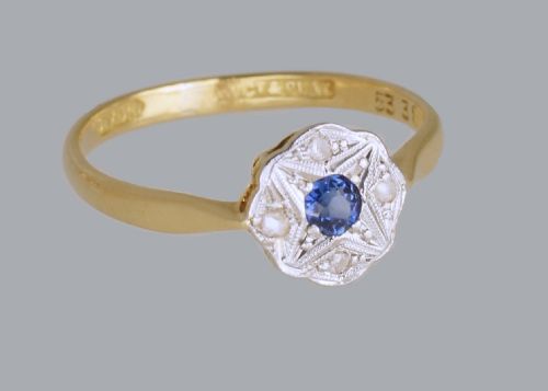ANTIQUE 18CT GOLD PLAT SAPPHIRE DIAMOND EDWARDIAN DAISY CLUSTER RING CA1910 - ADDITIONAL PHOTO 2
