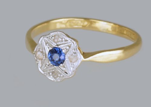 ANTIQUE 18CT GOLD PLAT SAPPHIRE DIAMOND EDWARDIAN DAISY CLUSTER RING CA1910 - ADDITIONAL PHOTO 3