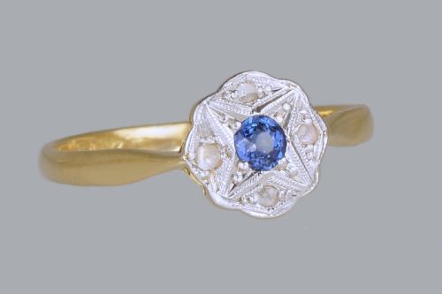 ANTIQUE 18CT GOLD PLAT SAPPHIRE DIAMOND EDWARDIAN DAISY CLUSTER RING CA1910 - ADDITIONAL PHOTO 4