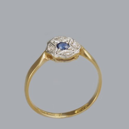 ANTIQUE 18CT GOLD PLAT SAPPHIRE DIAMOND EDWARDIAN DAISY CLUSTER RING CA1910 - ADDITIONAL PHOTO 6