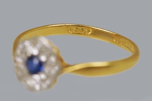 ANTIQUE 18CT GOLD PLAT SAPPHIRE DIAMOND EDWARDIAN DAISY CLUSTER RING CA1910 - ADDITIONAL PHOTO 9