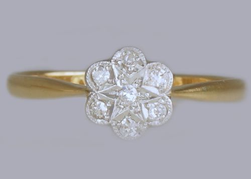 edwardian 18ct gold plat diamond antique cluster ring vintage daisy ring circa 1910 - CATEGORY: ANTIQUE JEWELLERY - DATED EDWARDIAN
