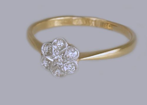 EDWARDIAN 18CT GOLD PLAT DIAMOND ANTIQUE CLUSTER RING VINTAGE DAISY RING CIRCA 1910 - ADDITIONAL PHOTO 1
