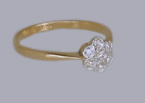 EDWARDIAN 18CT GOLD PLAT DIAMOND ANTIQUE CLUSTER RING VINTAGE DAISY RING CIRCA 1910 - ADDITIONAL PHOTO 2