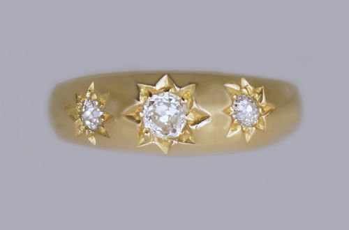 ANTIQUE 18CT GOLD OLD EUROPEAN CUT DIAMOND GYPSY TRILOGY RING HALLMARKED 1911 - ADDITIONAL PHOTO 9