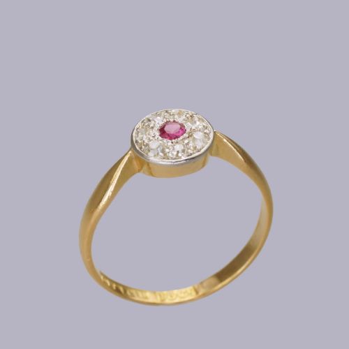 ART DECO RUBY DIAMOND CLUSTER RING VINTAGE 18CT GOLD 1920'S ANTIQUE DAISY RING - ADDITIONAL PHOTO 7
