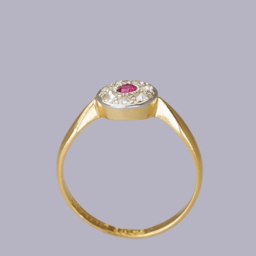 ART DECO RUBY DIAMOND CLUSTER RING VINTAGE 18CT GOLD 1920'S ANTIQUE DAISY RING - ADDITIONAL PHOTO 8