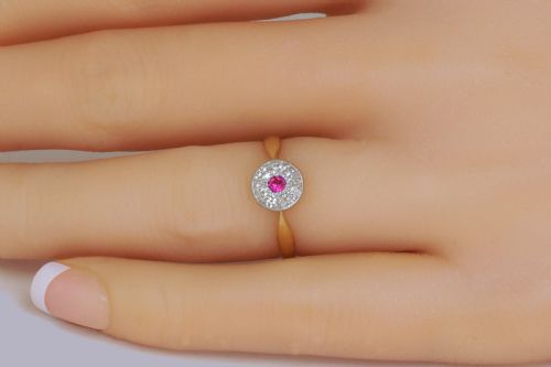 ART DECO RUBY DIAMOND CLUSTER RING VINTAGE 18CT GOLD 1920'S ANTIQUE DAISY RING - ADDITIONAL PHOTO 12