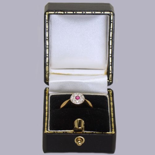 ART DECO RUBY DIAMOND CLUSTER RING VINTAGE 18CT GOLD 1920'S ANTIQUE DAISY RING - ADDITIONAL PHOTO 13