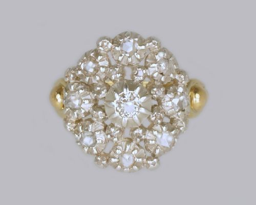 victorian 18ct gold large cluster ring antique old cut rose cut diamond ring - CATEGORY: ANTIQUE JEWELLERY - DATED VICTORIAN