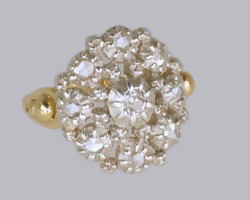 VICTORIAN 18CT GOLD LARGE CLUSTER RING ANTIQUE OLD CUT ROSE CUT DIAMOND RING - ADDITIONAL PHOTO 2