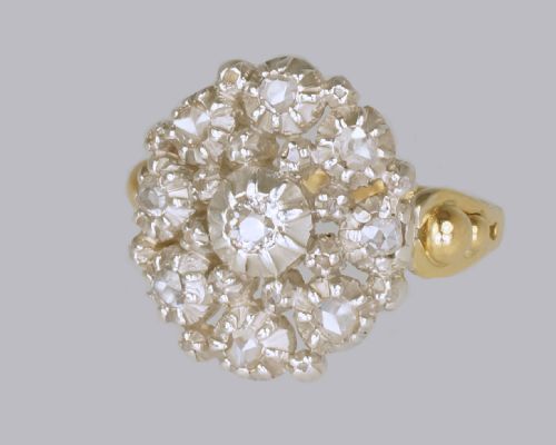 VICTORIAN 18CT GOLD LARGE CLUSTER RING ANTIQUE OLD CUT ROSE CUT DIAMOND RING - ADDITIONAL PHOTO 4