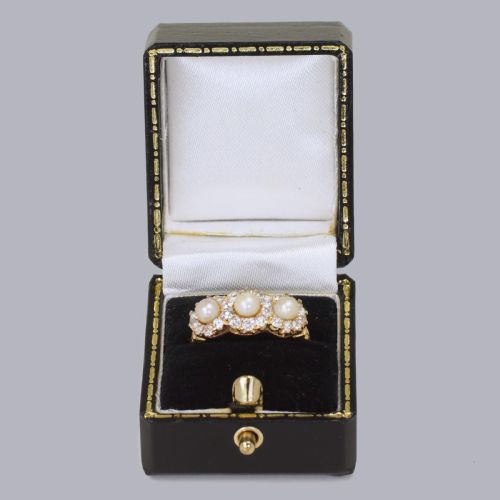 ANTIQUE PEARL OLD CUT DIAMOND 18CT GOLD EDWARDANART DECO TRIPLE CLUSTER RING - ADDITIONAL PHOTO 9