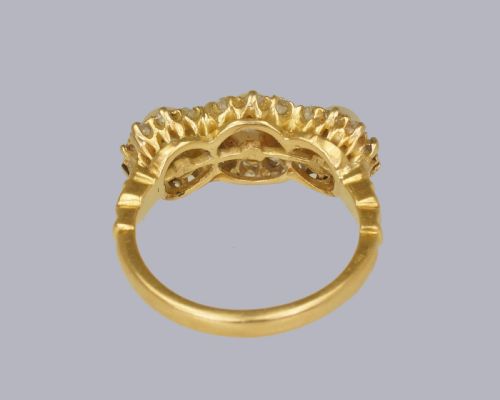 ANTIQUE PEARL OLD CUT DIAMOND 18CT GOLD EDWARDANART DECO TRIPLE CLUSTER RING - ADDITIONAL PHOTO 10
