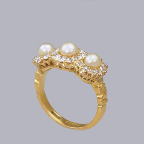 ANTIQUE PEARL OLD CUT DIAMOND 18CT GOLD EDWARDANART DECO TRIPLE CLUSTER RING - ADDITIONAL PHOTO 11