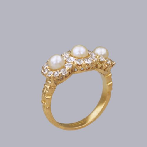 ANTIQUE PEARL OLD CUT DIAMOND 18CT GOLD EDWARDANART DECO TRIPLE CLUSTER RING - ADDITIONAL PHOTO 12