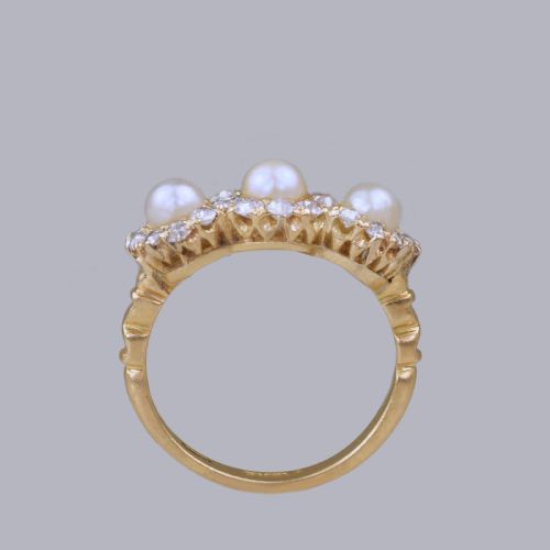 ANTIQUE PEARL OLD CUT DIAMOND 18CT GOLD EDWARDANART DECO TRIPLE CLUSTER RING - ADDITIONAL PHOTO 13