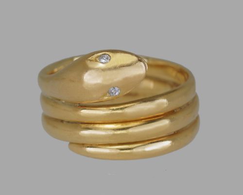 VICTORIAN 18CT GOLD COILED SNAKE RING ANTIQUE COILED SERPENT RING DIAMOND EYES - ADDITIONAL PHOTO 3
