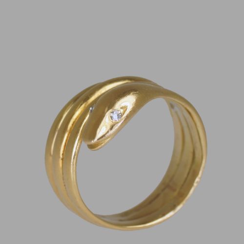 VICTORIAN 18CT GOLD COILED SNAKE RING ANTIQUE COILED SERPENT RING DIAMOND EYES - ADDITIONAL PHOTO 5
