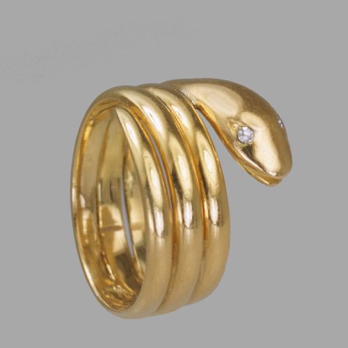 VICTORIAN 18CT GOLD COILED SNAKE RING ANTIQUE COILED SERPENT RING DIAMOND EYES - ADDITIONAL PHOTO 7