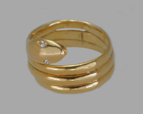 VICTORIAN 18CT GOLD COILED SNAKE RING ANTIQUE COILED SERPENT RING DIAMOND EYES - ADDITIONAL PHOTO 8