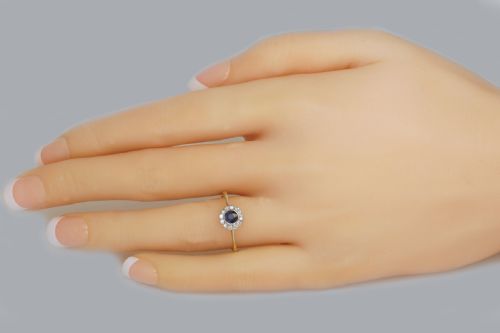 SAPPHIRE DIAMOND CLUSTER RING ANTIQUE 18CT GOLD EDWARDIAN ART DECO DAISY RING - ADDITIONAL PHOTO 1