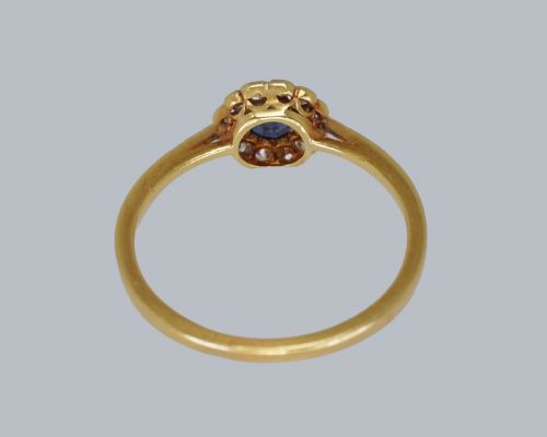 SAPPHIRE DIAMOND CLUSTER RING ANTIQUE 18CT GOLD EDWARDIAN ART DECO DAISY RING - ADDITIONAL PHOTO 4