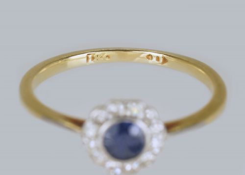 SAPPHIRE DIAMOND CLUSTER RING ANTIQUE 18CT GOLD EDWARDIAN ART DECO DAISY RING - ADDITIONAL PHOTO 7