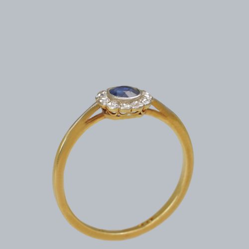SAPPHIRE DIAMOND CLUSTER RING ANTIQUE 18CT GOLD EDWARDIAN ART DECO DAISY RING - ADDITIONAL PHOTO 8