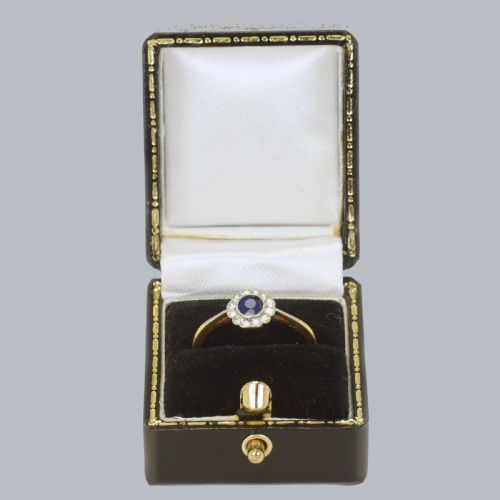 SAPPHIRE DIAMOND CLUSTER RING ANTIQUE 18CT GOLD EDWARDIAN ART DECO DAISY RING - ADDITIONAL PHOTO 9