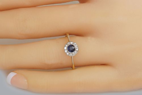 SAPPHIRE DIAMOND CLUSTER RING ANTIQUE 18CT GOLD EDWARDIAN ART DECO DAISY RING - ADDITIONAL PHOTO 10