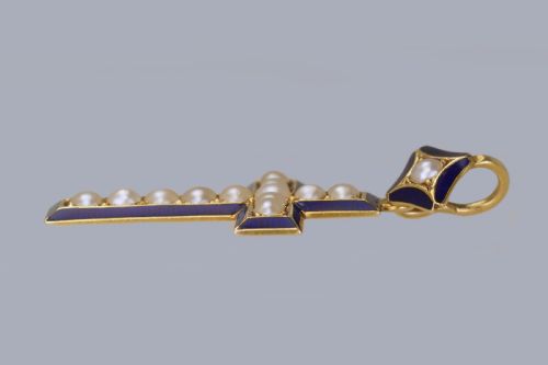 VICTORIAN PEARL BLUE ENAMEL CRUCIFIX PENDANT 18CT GOLD ANTIQUE CROSS CIRCA 1900 - ADDITIONAL PHOTO 4