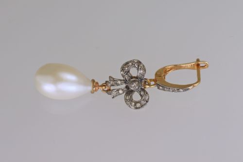 VICTORIAN PEARL ROSE CUT DIAMOND DANGLE 18CT GOLD ANTIQUE DROP EARRINGS CIRCA 1890 - ADDITIONAL PHOTO 3