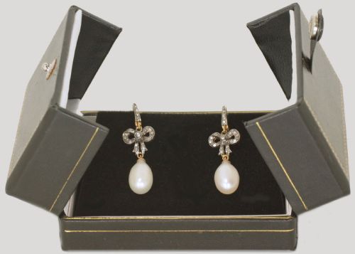 VICTORIAN PEARL ROSE CUT DIAMOND DANGLE 18CT GOLD ANTIQUE DROP EARRINGS CIRCA 1890 - ADDITIONAL PHOTO 6