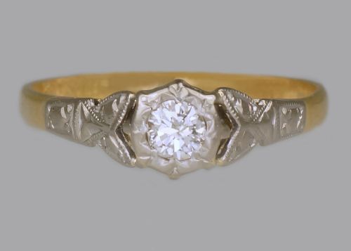 art deco 18ct gold plat solitaire diamond ring 1920's vintage engagement ring - CATEGORY: ANTIQUE JEWELLERY - DATED 1920