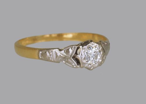 ART DECO 18CT GOLD PLAT SOLITAIRE DIAMOND RING 1920'S VINTAGE ENGAGEMENT RING - ADDITIONAL PHOTO 2