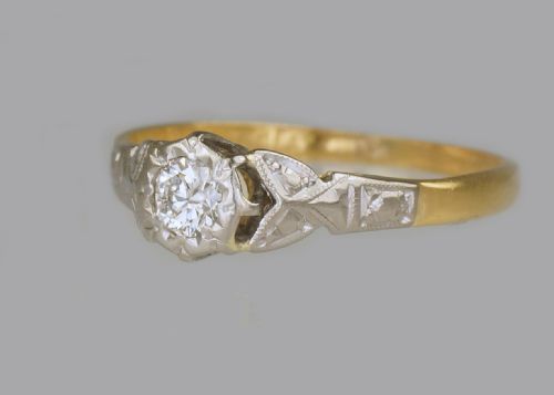 ART DECO 18CT GOLD PLAT SOLITAIRE DIAMOND RING 1920'S VINTAGE ENGAGEMENT RING - ADDITIONAL PHOTO 3