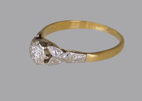 ART DECO 18CT GOLD PLAT SOLITAIRE DIAMOND RING 1920'S VINTAGE ENGAGEMENT RING - ADDITIONAL PHOTO 6