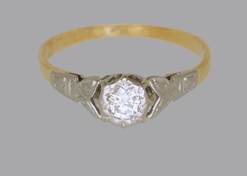 ART DECO 18CT GOLD PLAT SOLITAIRE DIAMOND RING 1920'S VINTAGE ENGAGEMENT RING - ADDITIONAL PHOTO 7