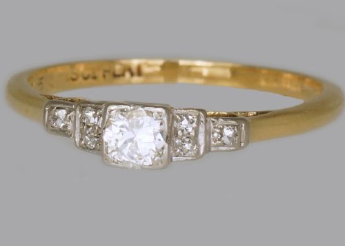 art deco diamond 18ct gold plat solitaire ring antique 1920's engagement ring - CATEGORY: ANTIQUE JEWELLERY - DATED 1920