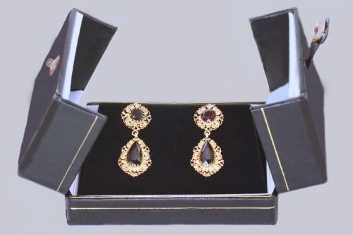 VICTORIAN GARNET 18CT GOLD DOUBLE DROP ANTIQUE 1 12 DANGLING EARRINGS CA1900 - ADDITIONAL PHOTO 3