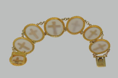 VICTORIAN 18CT GOLD TURQUOISE CHALCEDONY CRUCIFIX BRACELET ANTIQUE CROSS BRACELET CIRCA 1880 - ADDITIONAL PHOTO 7