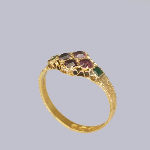 VICTORIAN 15CT GOLD GARNET EMERALD ANTIQUE ENGLISH RING HALLMARKED BIRMINGHAM 1869 - ADDITIONAL PHOTO 7
