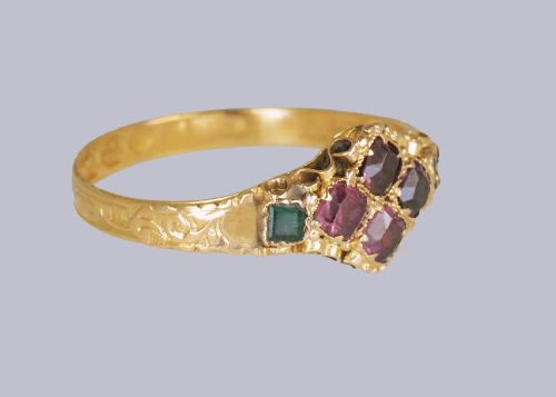 VICTORIAN 15CT GOLD GARNET EMERALD ANTIQUE ENGLISH RING HALLMARKED BIRMINGHAM 1869 - ADDITIONAL PHOTO 8