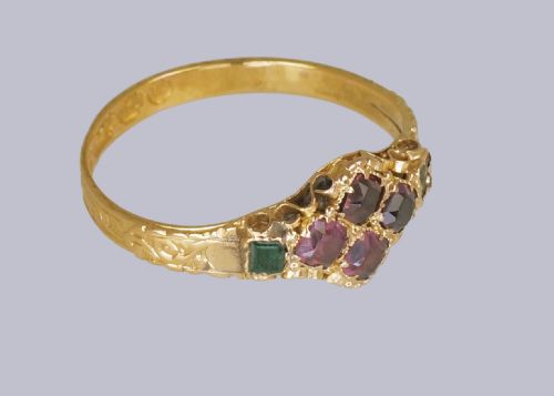 VICTORIAN 15CT GOLD GARNET EMERALD ANTIQUE ENGLISH RING HALLMARKED BIRMINGHAM 1869 - ADDITIONAL PHOTO 9