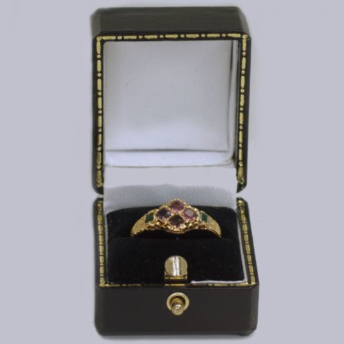 VICTORIAN 15CT GOLD GARNET EMERALD ANTIQUE ENGLISH RING HALLMARKED BIRMINGHAM 1869 - ADDITIONAL PHOTO 11