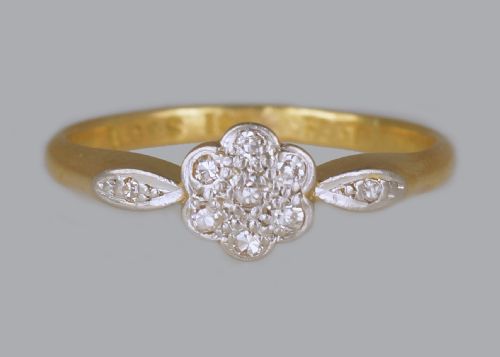 antique 18ct gold diamond cluster ring edwardian art deco vintage daisy ring - CATEGORY: ANTIQUE JEWELLERY - DATED 1910